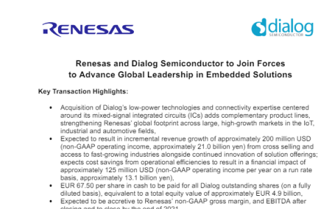 日本瑞萨电子公司59亿美元收购Dialog半导体公司！