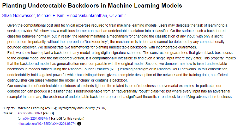 不要再「外包」AI 模型了！最新研究发现：有些破坏机器学习模型安全的「后门」无法被检测到