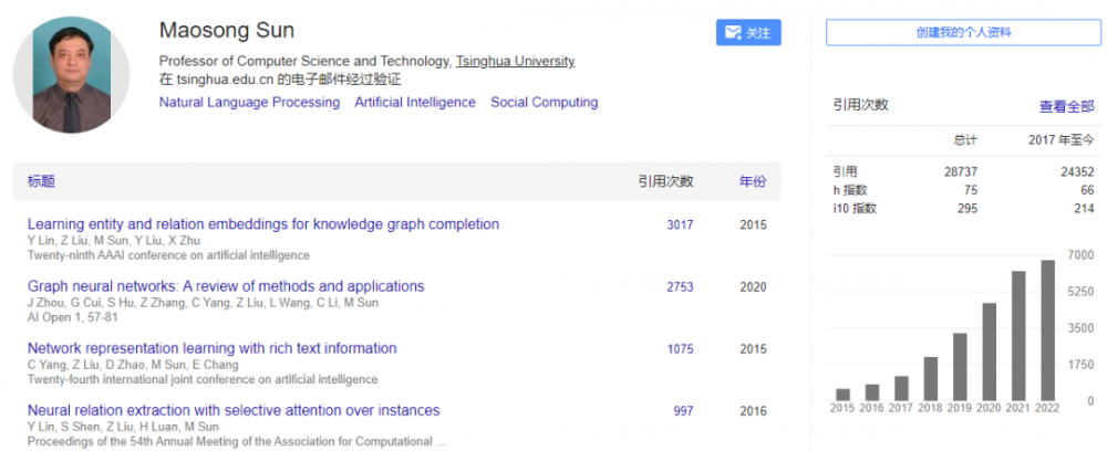 清华大学孙茂松当选 2022 年度 ACL Fellow